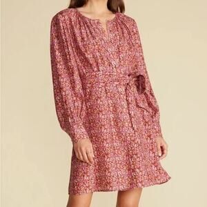 Amour Vert Marais Tie Belt Long Sleeve Mini Dress in Rennes Pink